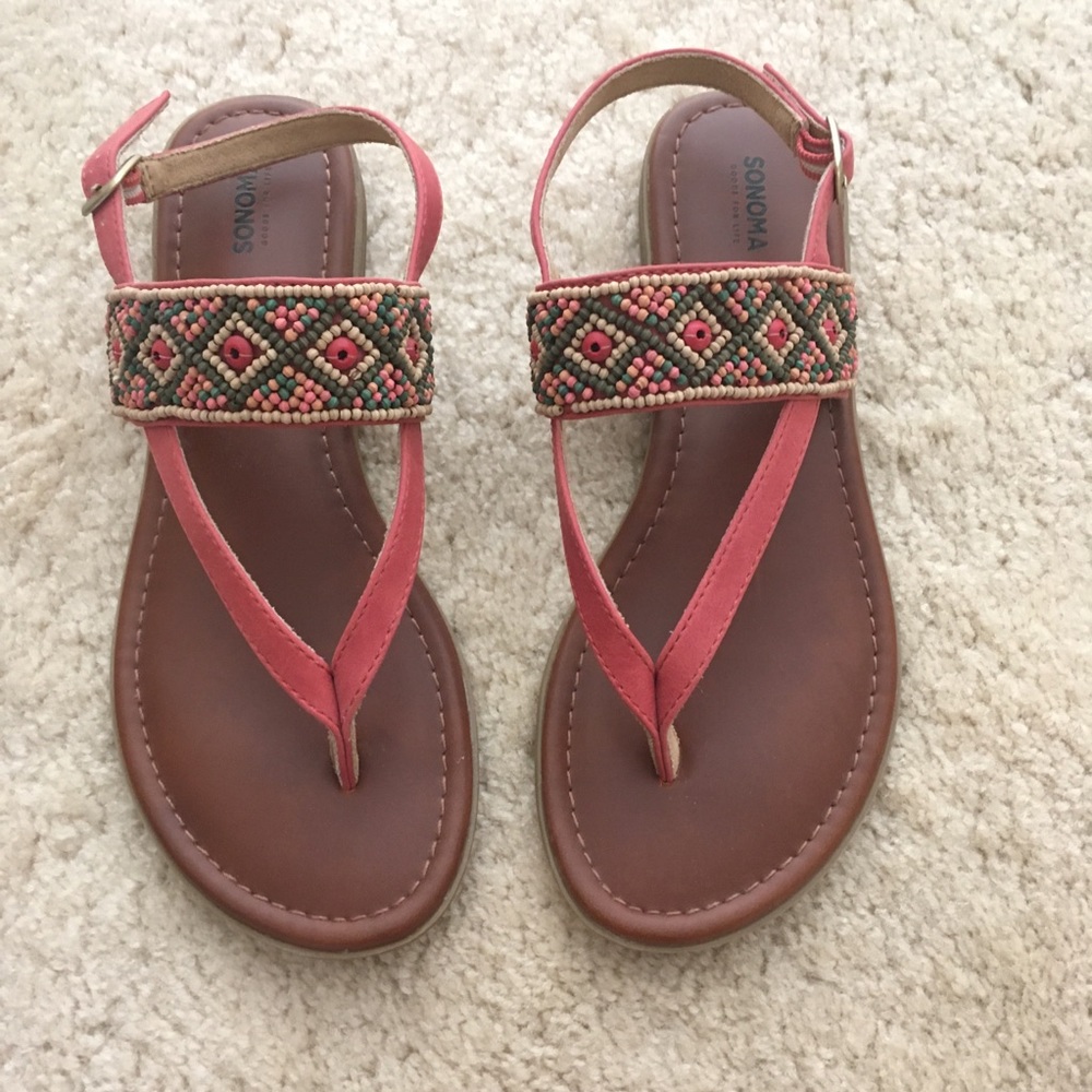 Sonoma Rose Pink Slingback Beaded Sandals